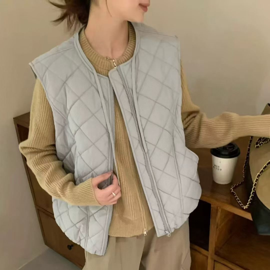 轻便保暖菱格压棉女款外穿立领马甲2025秋冬新款圆领百搭马甲冬装