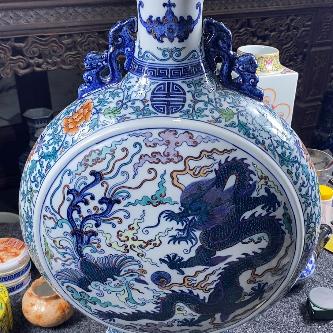 手工手绘陶瓷摆件工艺品一**斗