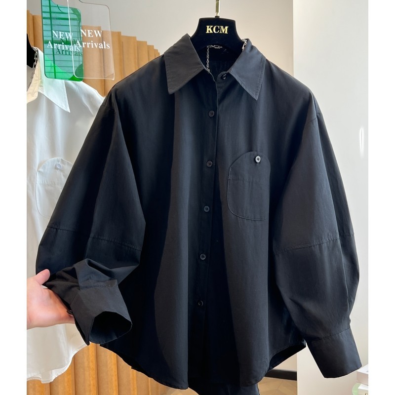 5080春季新款时尚棉布上衣设计感小众独特别致羊腿袖长袖衬衫女