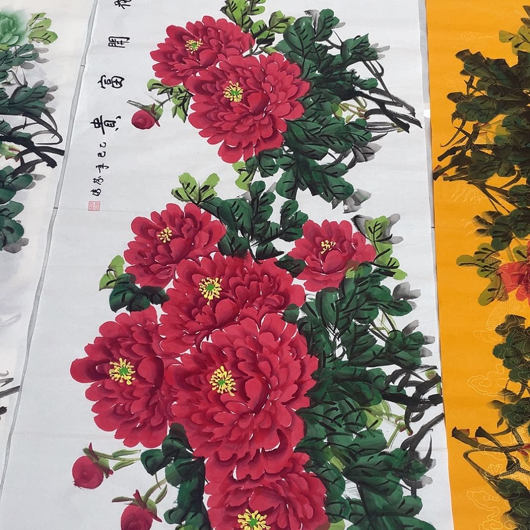 国画国画作品原稿四尺横幅红色