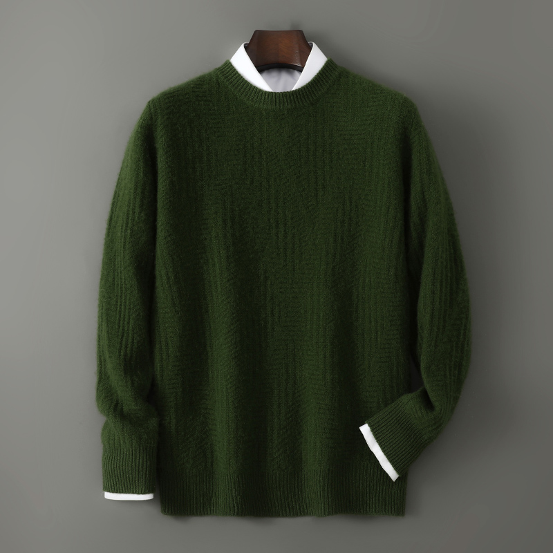 29【男款加厚】圆领100%纯羊毛麻花纹毛衣男针织衫宽松打底衫QG602