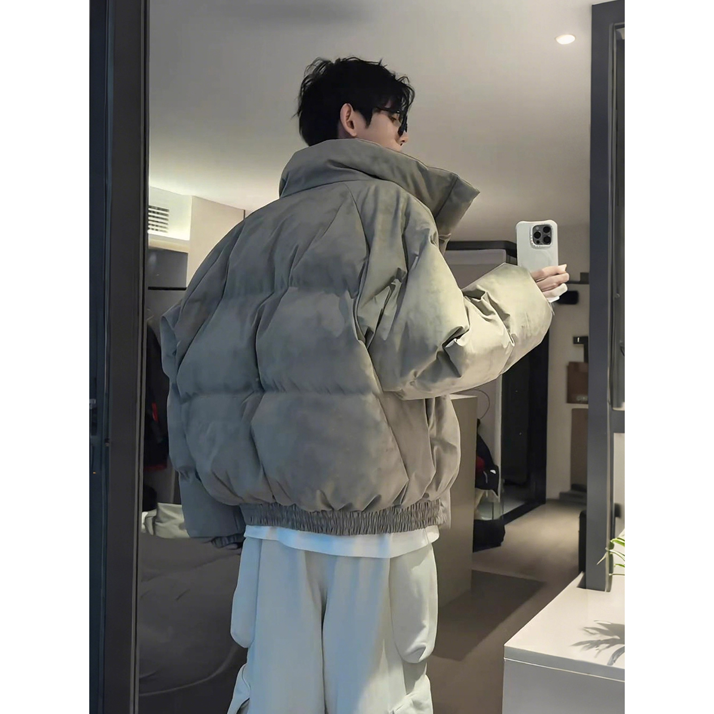 美式复古扎染短款面包服男冬季高级感加厚棉服cleanfit棉衣外套