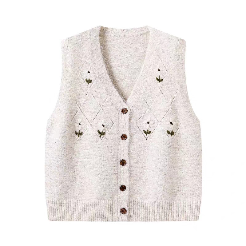 百搭亮片花式针织马甲无袖毛针织衫秋季女刺绣毛衣0032