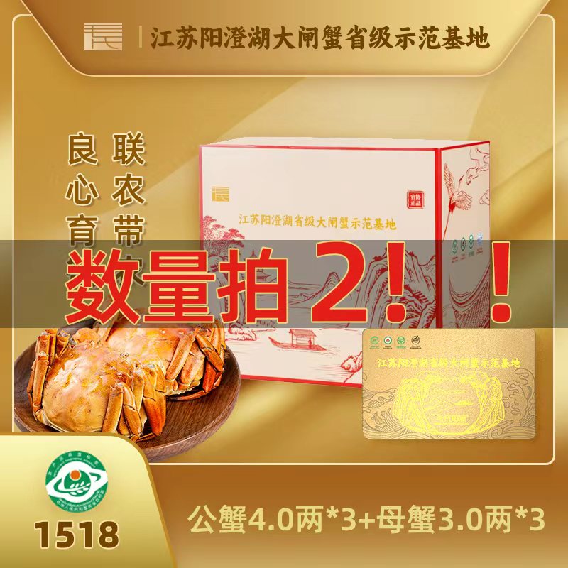 【卡券】阳澄湖大闸蟹 公4.0两3只+母3.0两3只 1518型毛氏阳澄 塘养