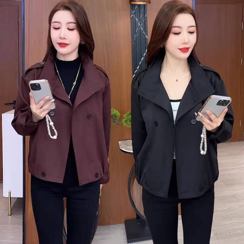 女休闲风纽扣肩章双排扣洋气短外套女装气质休闲百搭时尚秋季宽松