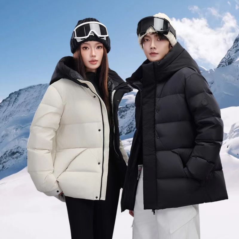 冬季新款羽绒服时尚潮流连帽户外男女同款外套情侣滑雪服
