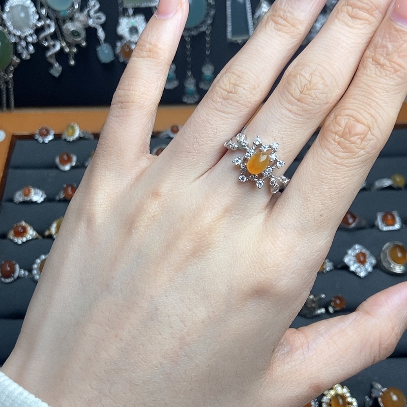 【闪购商品】岫玉戒指银S925镶嵌开口