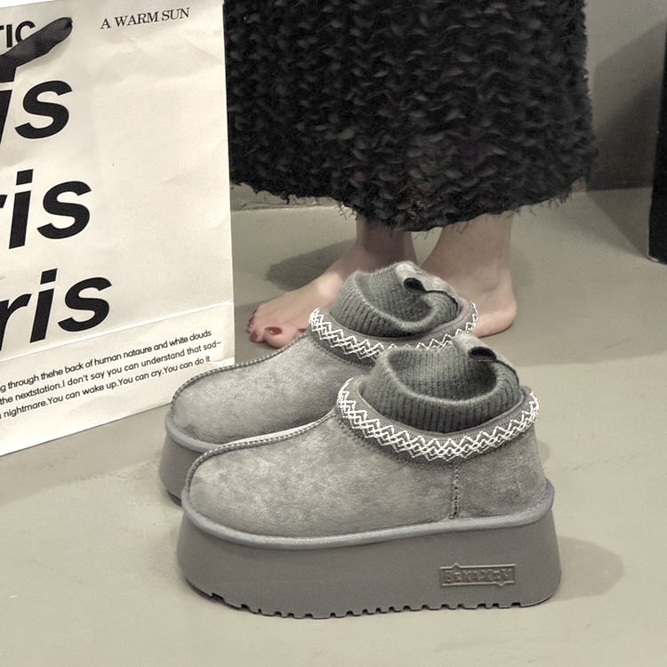 秋冬季时尚雪地靴小个子增高加绒款女鞋加绒韩版厚底保暖短筒外穿