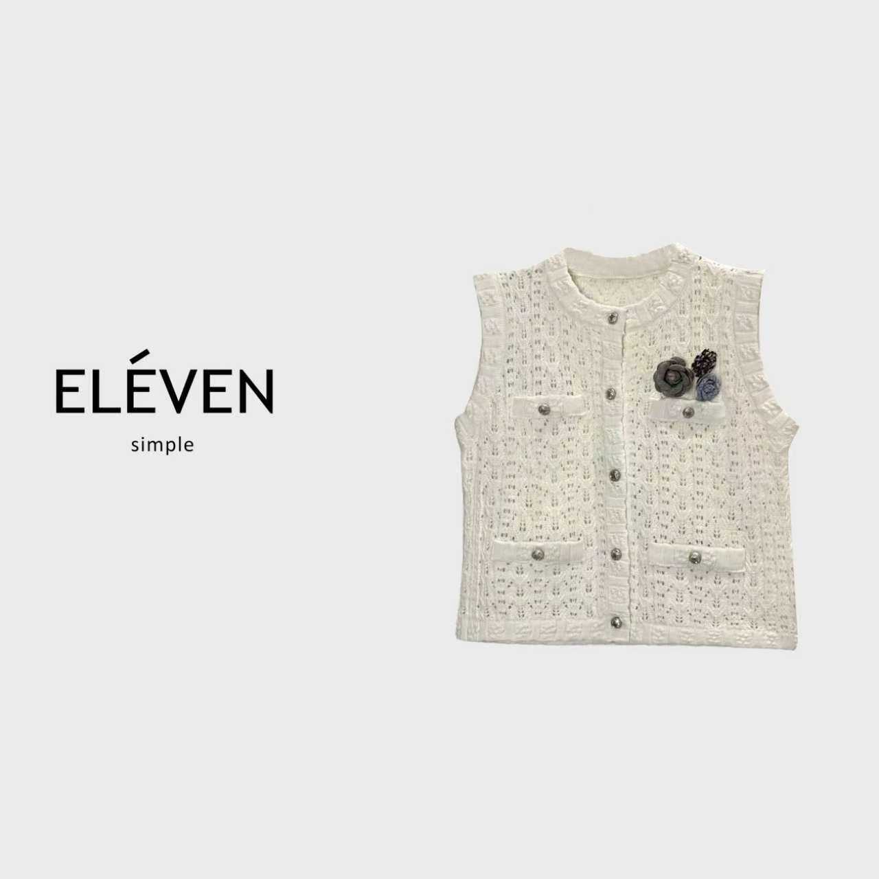 ELEVEN|春秋小香风编织山茶花马甲