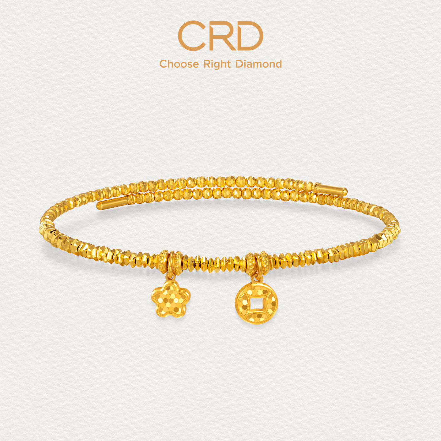 CRD克徕帝爆闪“有钱花“足金手镯有钱花黄金手饰三金五金送礼推荐