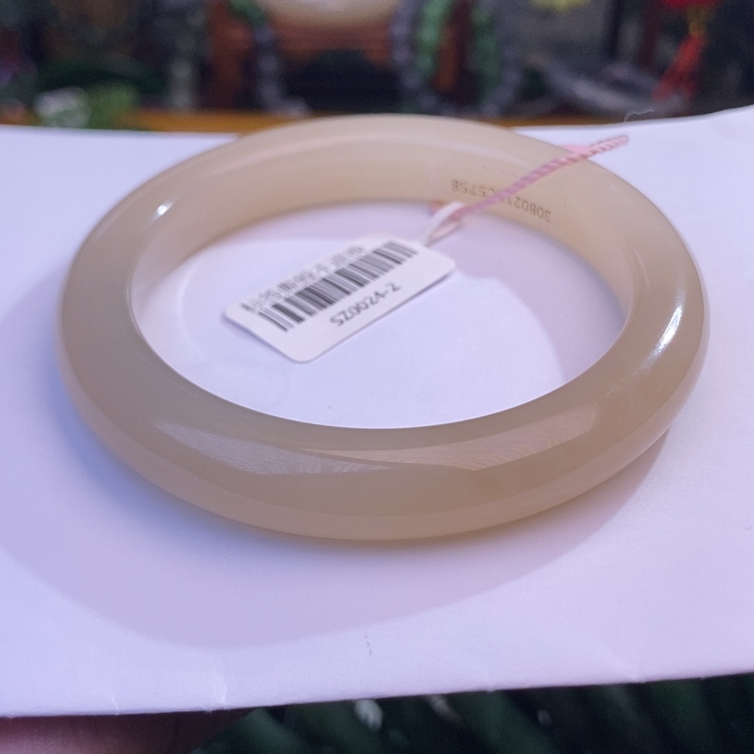 和田玉烟藕粉手镯57.8圈口未镶嵌