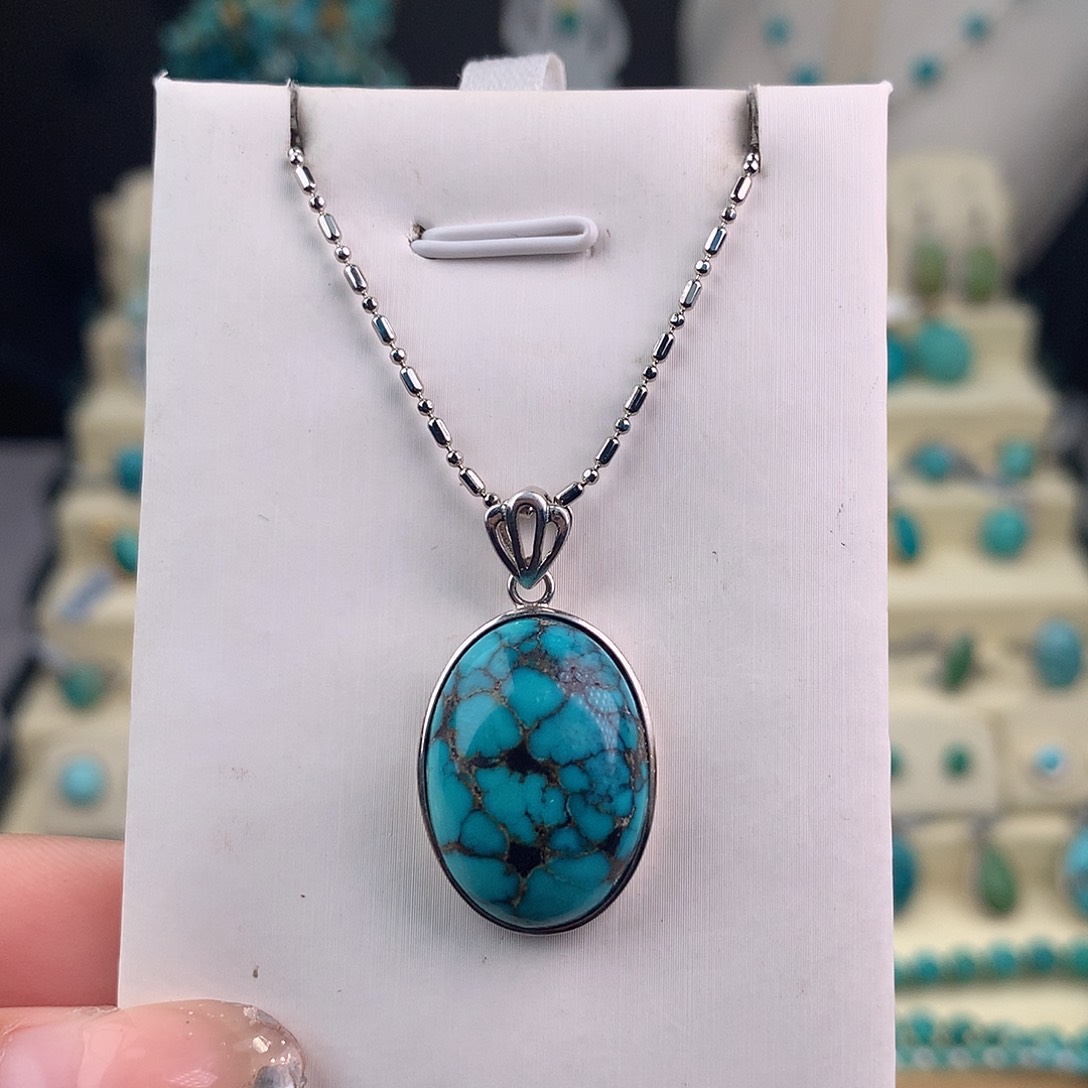 绿松石银S925镶嵌吊坠(不含链)