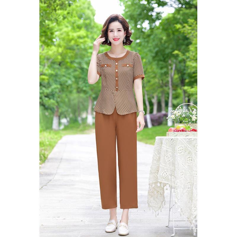 7611千鸟格印花拼接假两件过膝连衣裙夏季新款遮肉显瘦套装