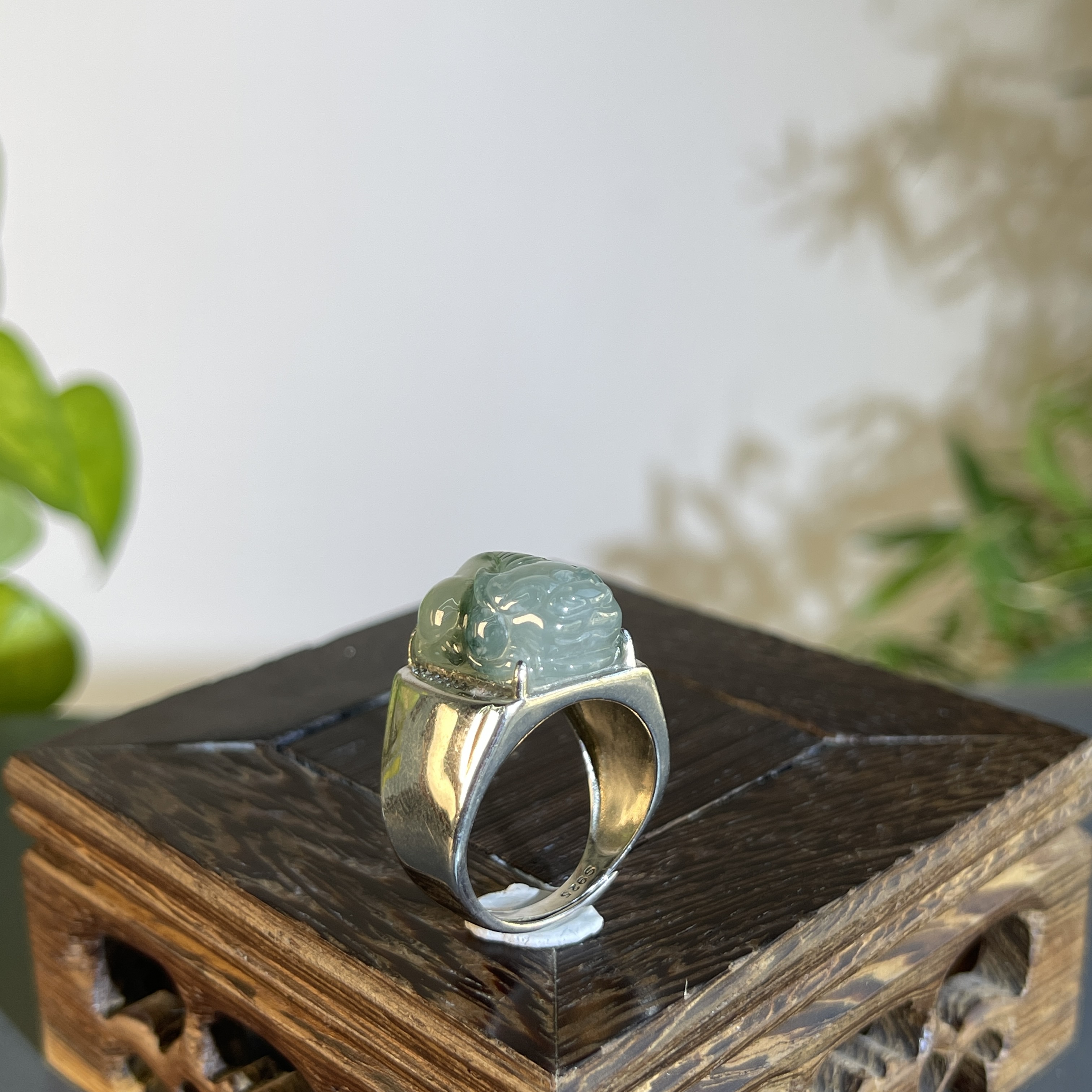 JXB14-67  天然缅甸A货翡翠 S925镶嵌貔貅戒指