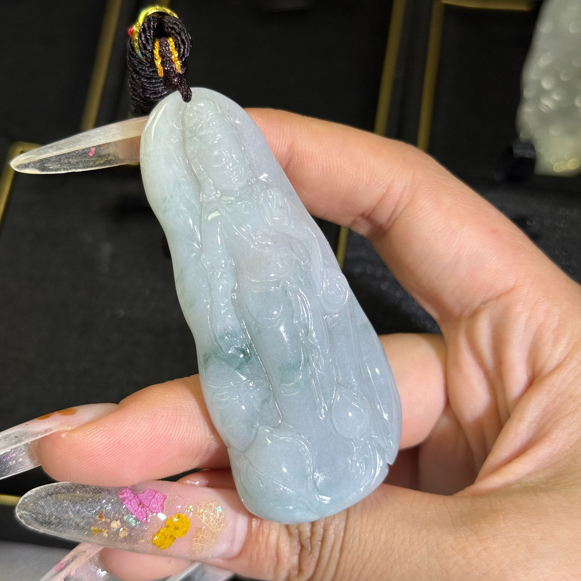 【三十七】观音糯种绿花透手，高70宽28厚9.8