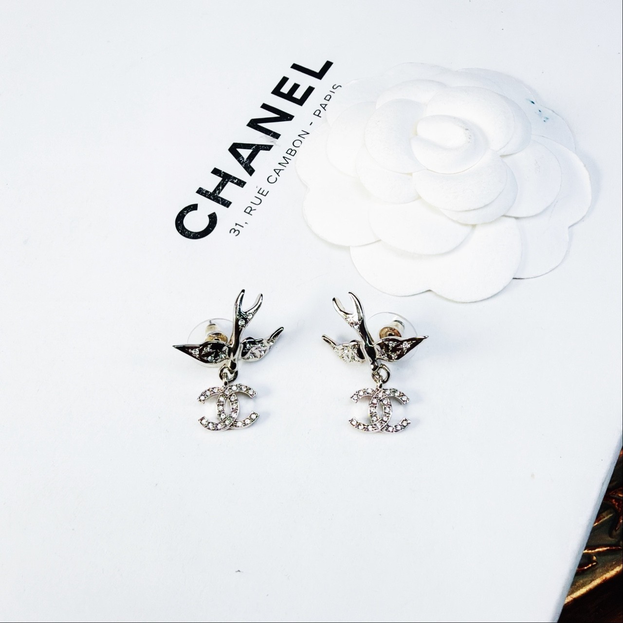 95新 Chanel/香奈儿 柚礼中古/香奈儿飞鸟双C耳钉LZ511159