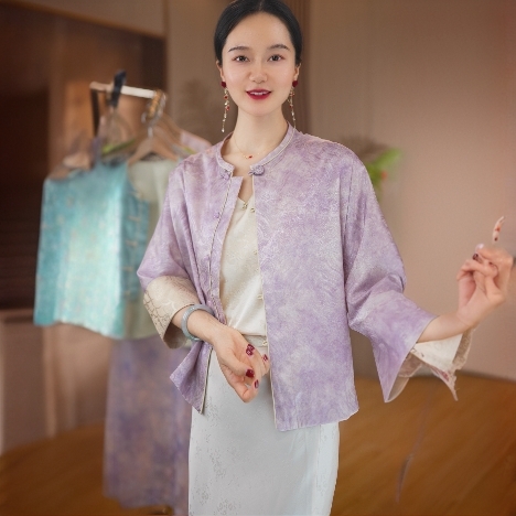 品优-2025新中式提花双面春夏款国风百搭盘扣外套-2025A0161-桃子