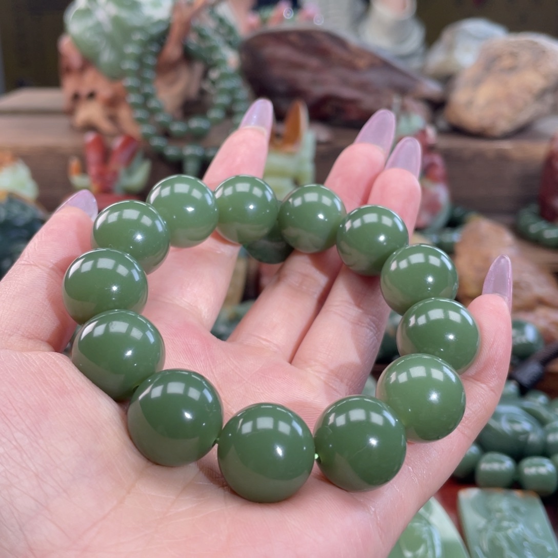 岫岩河磨玉（透闪石质玉）手串未镶嵌望*空