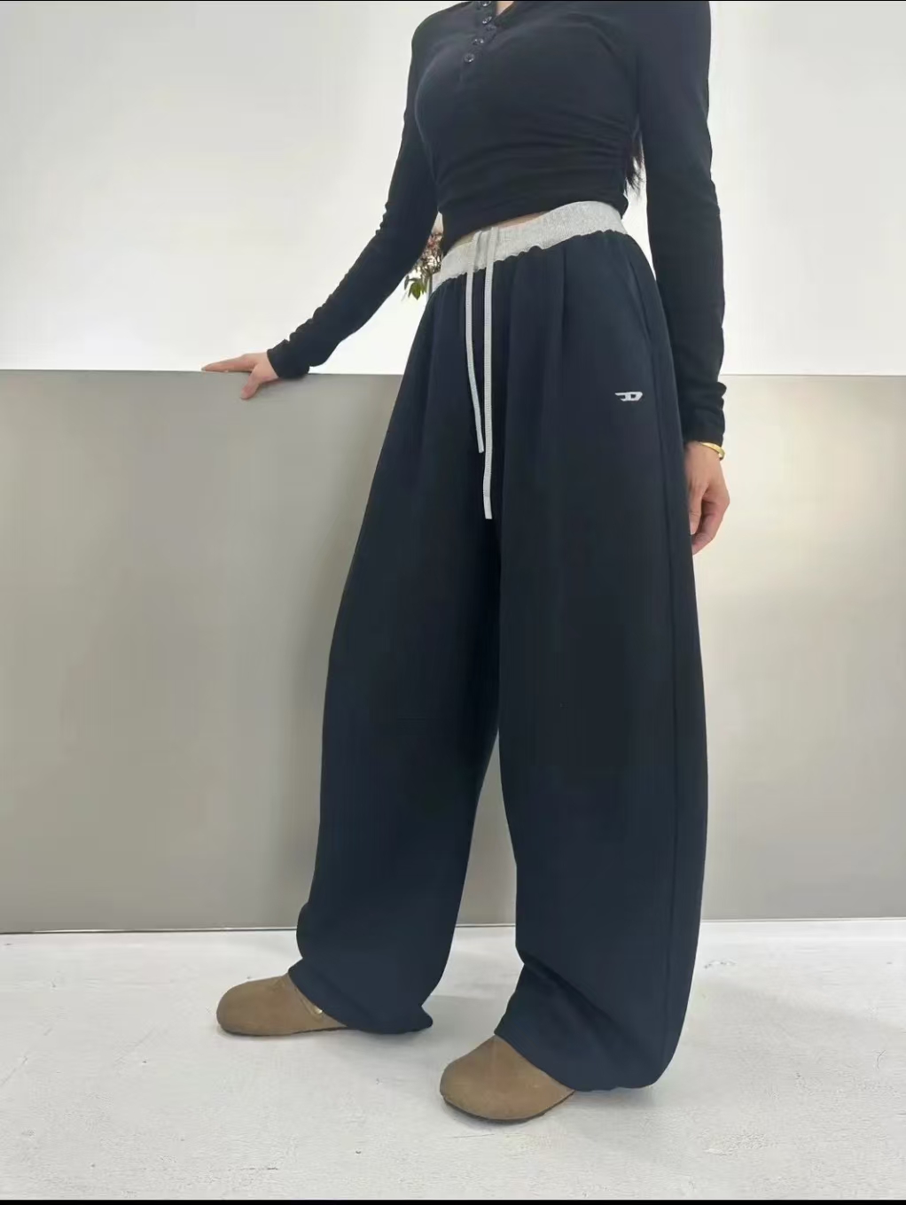 8838撞色腰头嘻哈风长裤卫裤抽绳运动裤休闲春秋运动风时尚