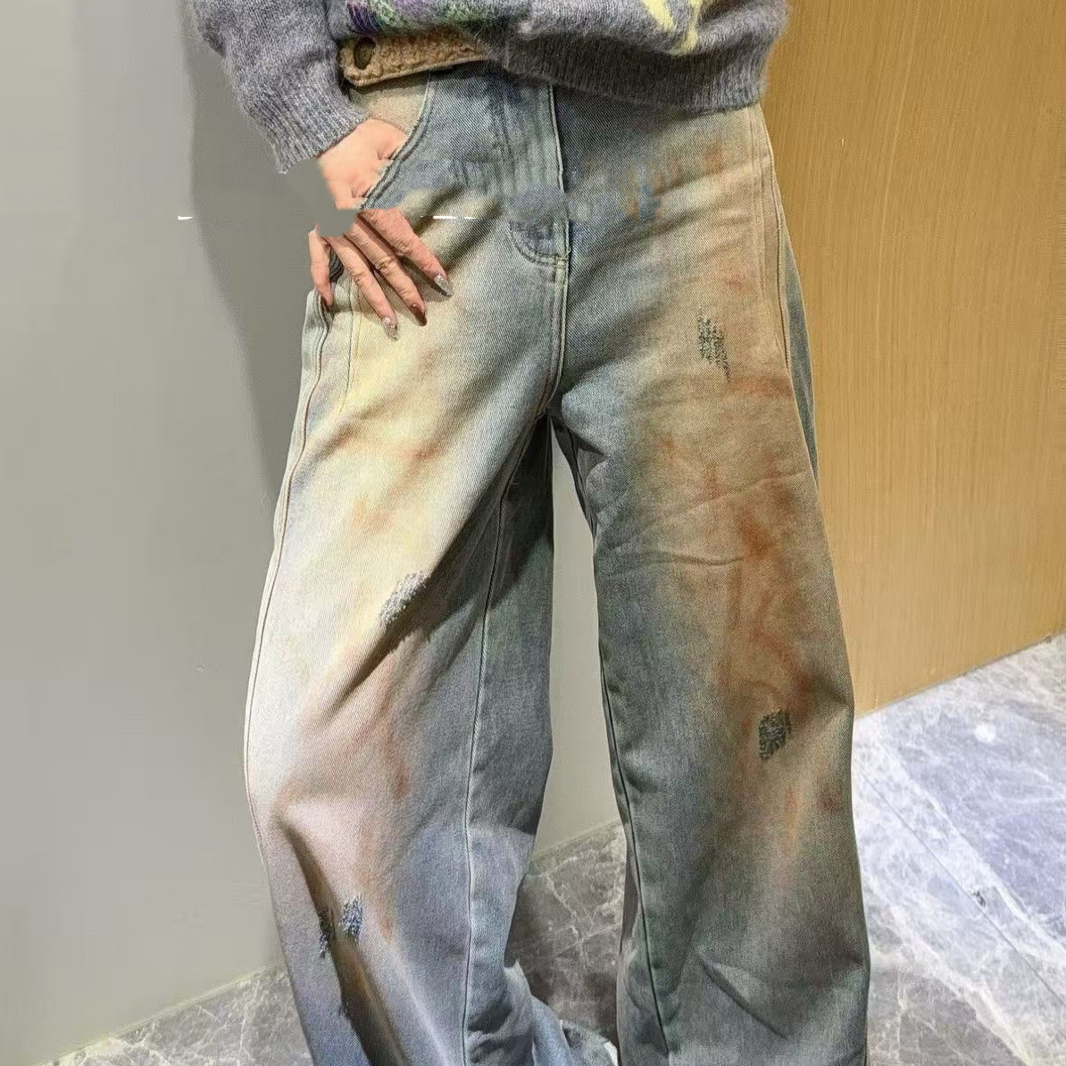 高级潮牌高腰舒适松弛风漫游款牛仔裤秋季休闲百搭