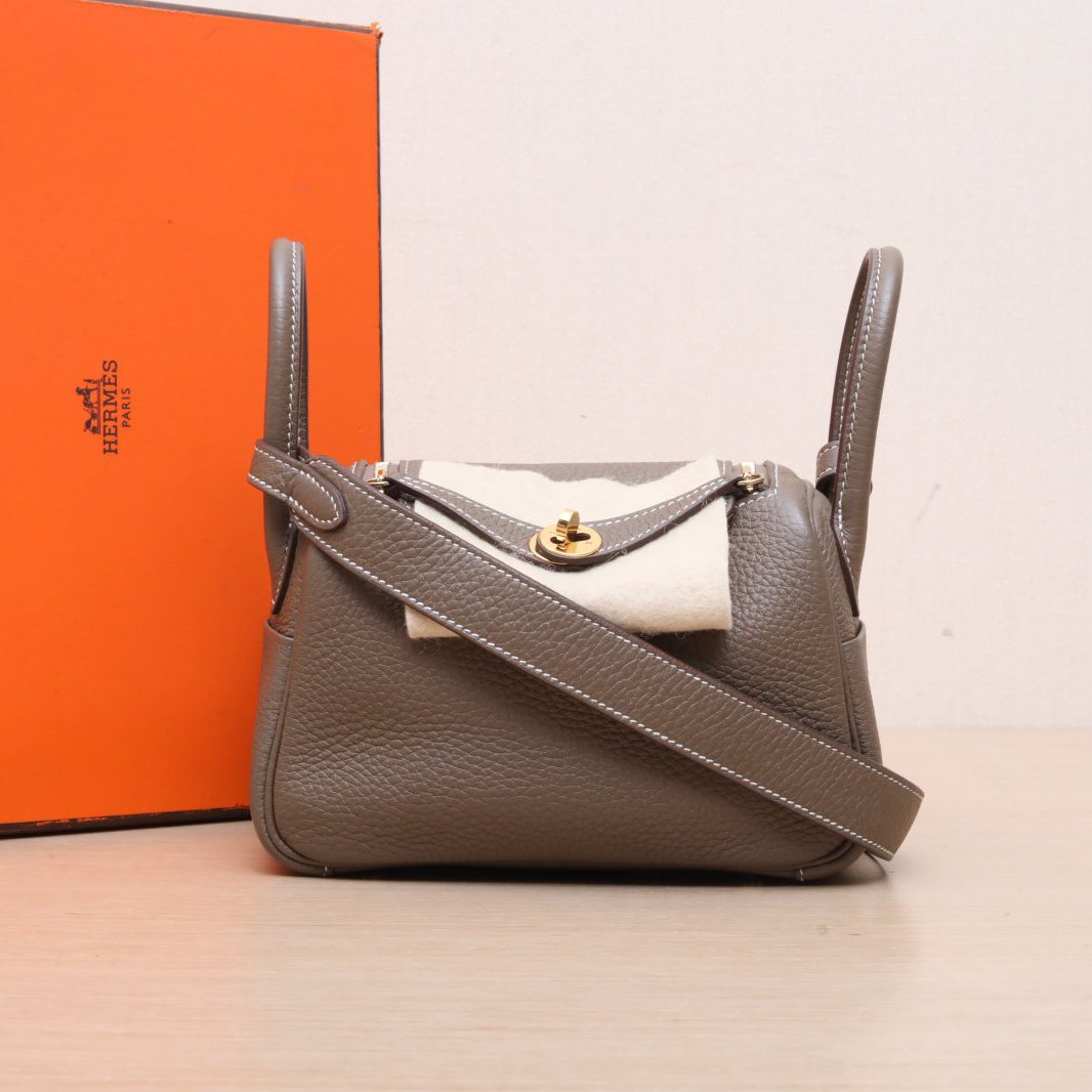 99新 Hermes/爱马仕 【双双】Lindy Mini 18大象灰 TC皮 U刻 金扣