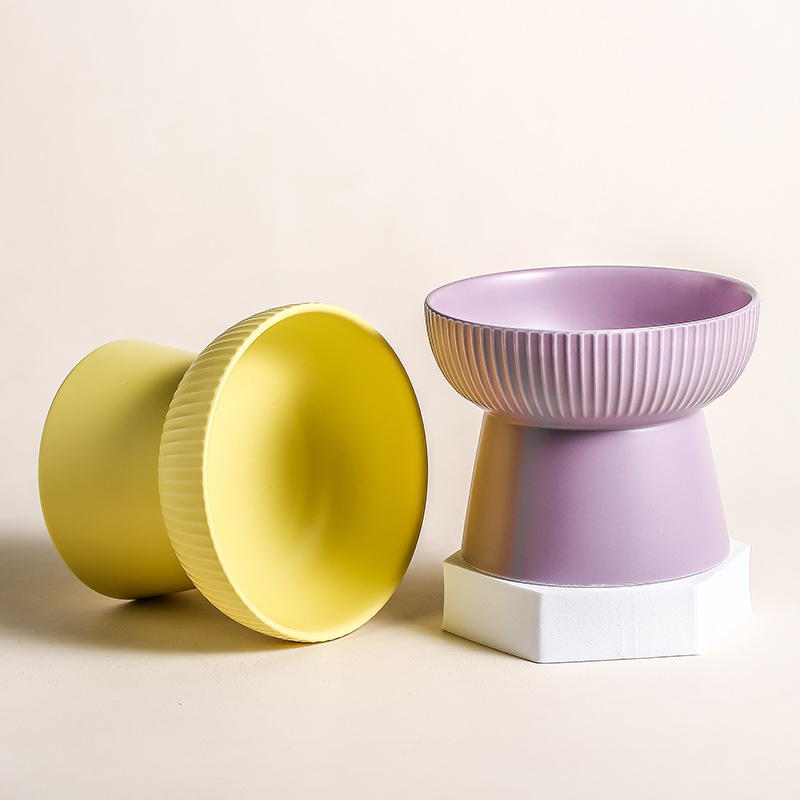 大口径平口碗保护颈椎斜口碗喝水碗猫粮碗高脚宠物碗猫饭碗