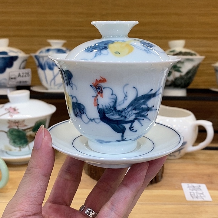 手绘公鸡盖碗160cc 瑕疵福利款