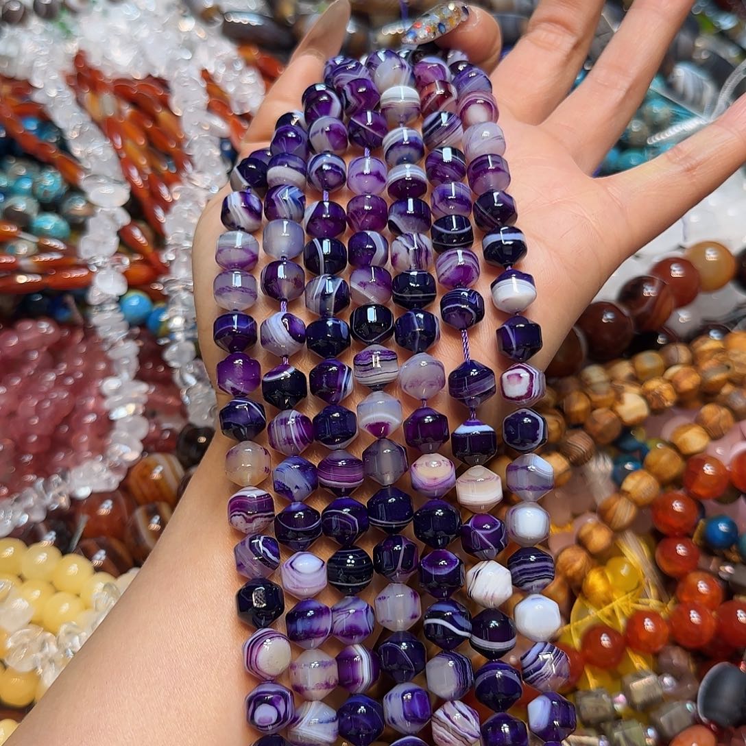 玛瑙/玉髓未镶嵌珠宝半成品紫玛瑙蚕丝路路通10mm