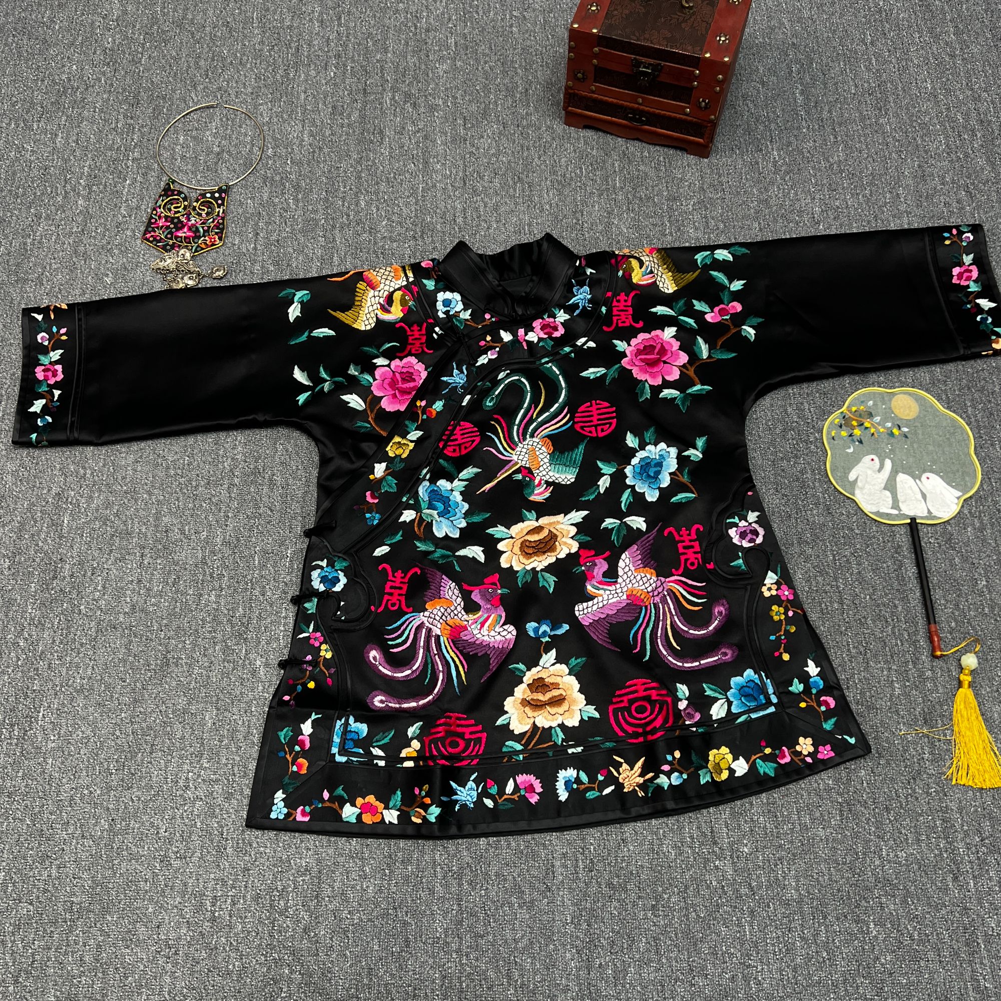 【中长款手绣凤袍】复古中国风真 丝新中式唐装穿搭宽松上衣外套