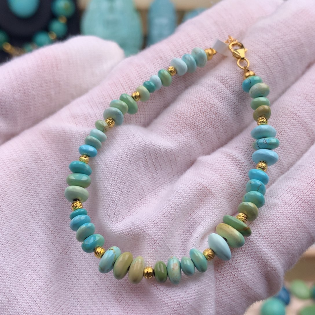 银S925镀金镶嵌绿松石珠宝奇石卡5.6