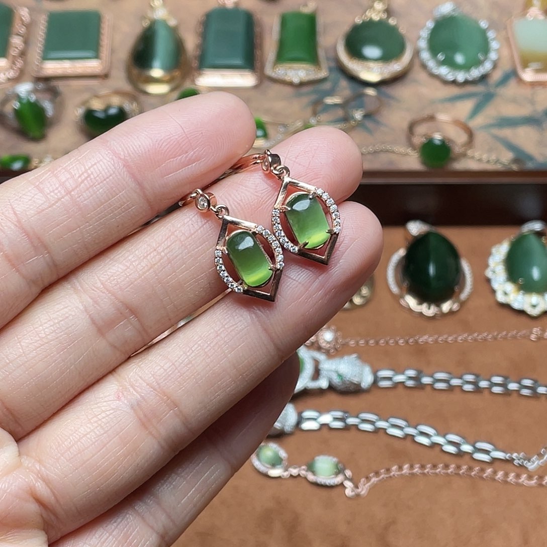 和田玉（碧玉）银S925镶嵌吊坠(不含链)