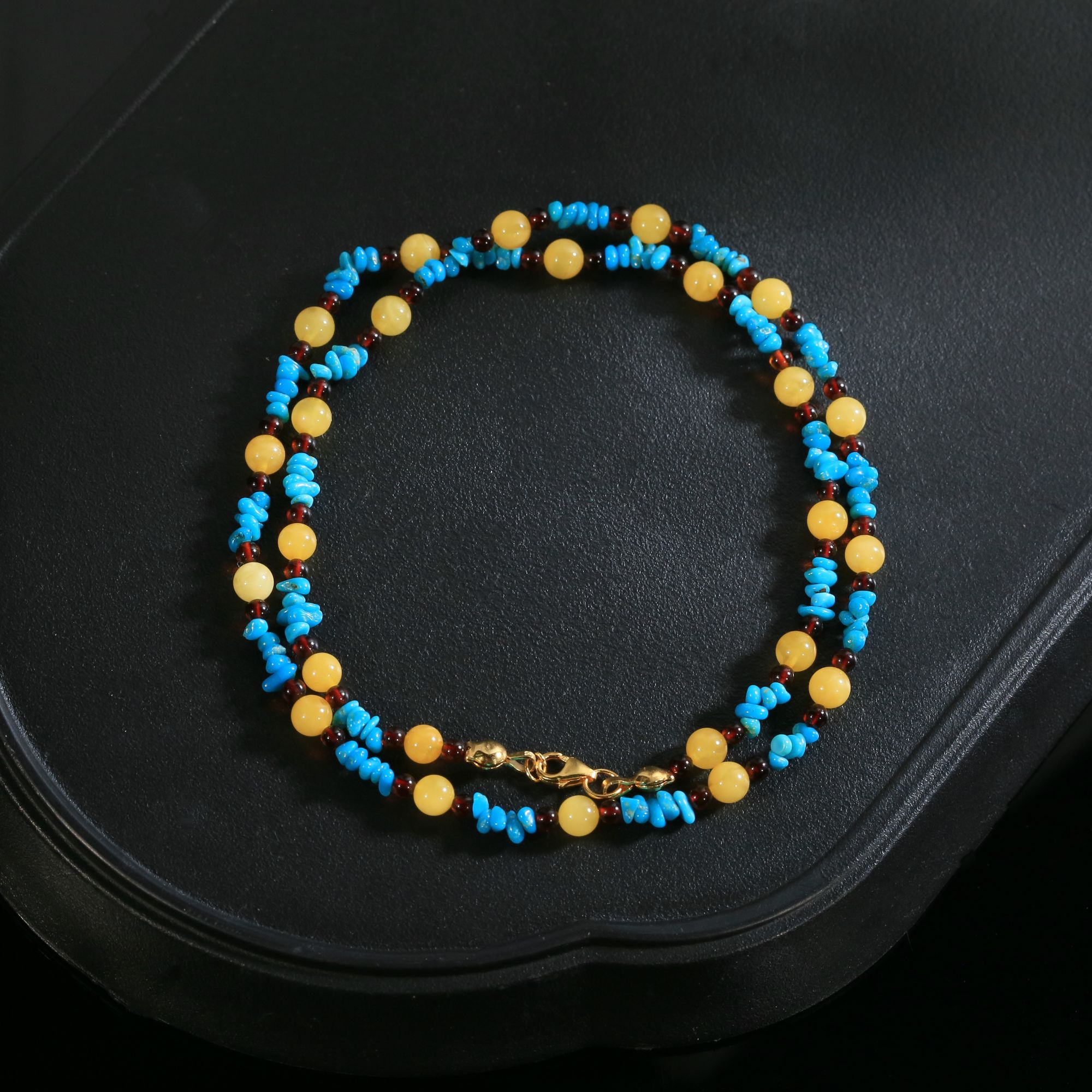 【闫闫专属】安曼博 S925银 蜜蜡血珀项链  随形绿松石 XZ0018BZ