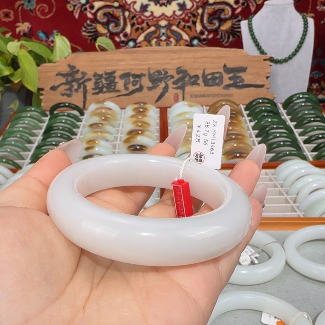 和田玉未镶嵌手镯天然羊脂白玉手镯厚装条宽15+大气