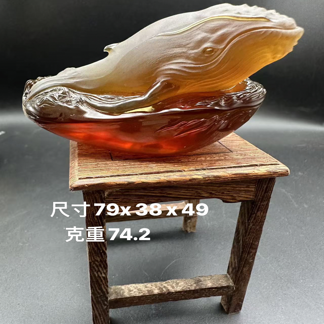 缅甸天然琥珀大师工果冻料雕刻鲲鹏摆件