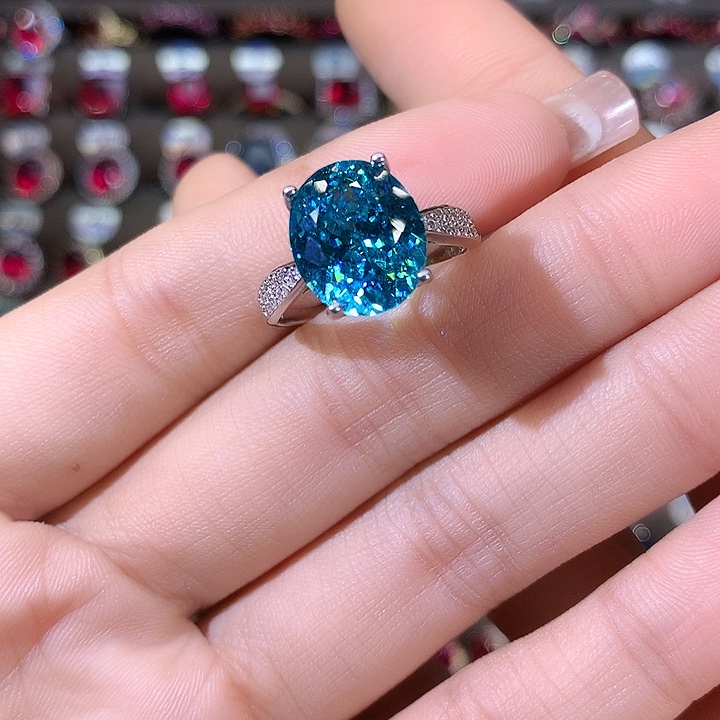 925银帕拉蓝绿戒指白