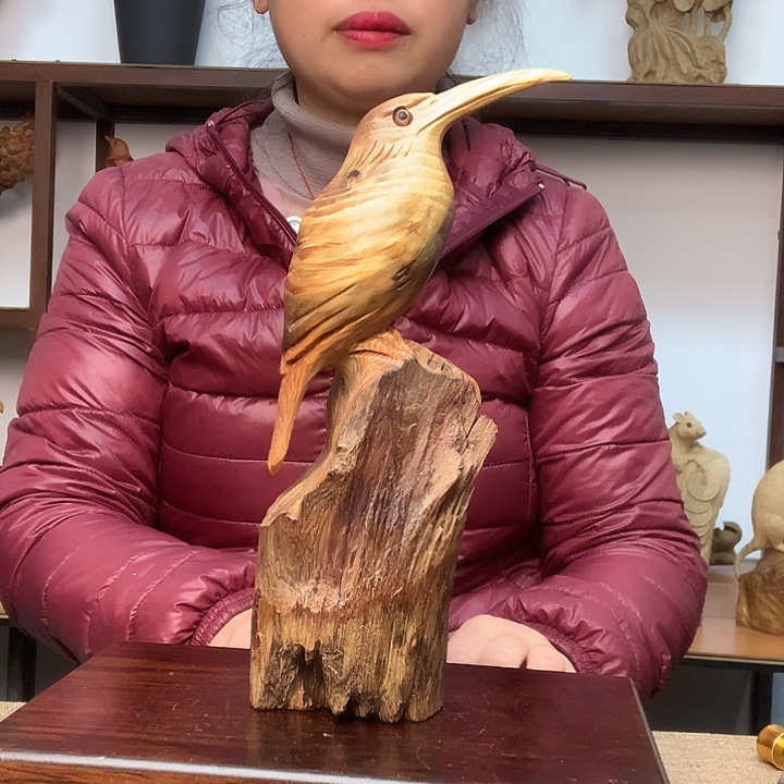 木琥珀木小鸟摆件