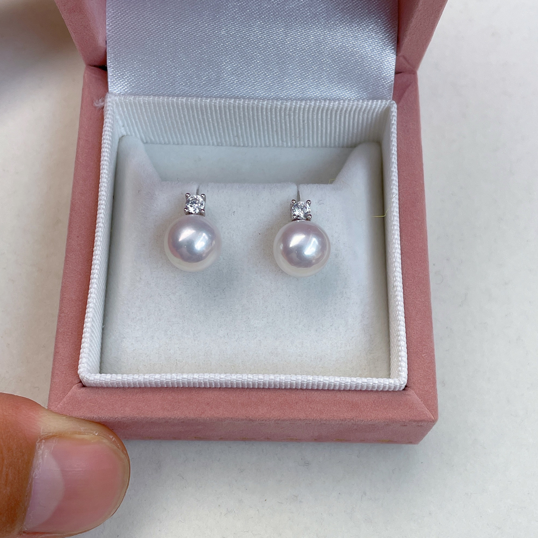 天然淡水珍珠耳钉极光9mm