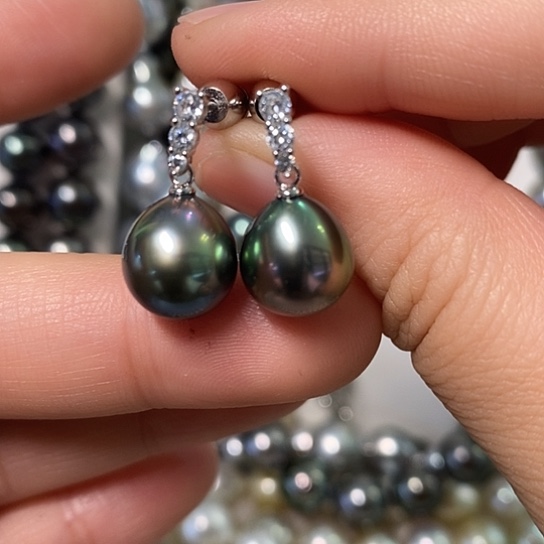 海水珍珠耳饰银S925镶嵌10-11