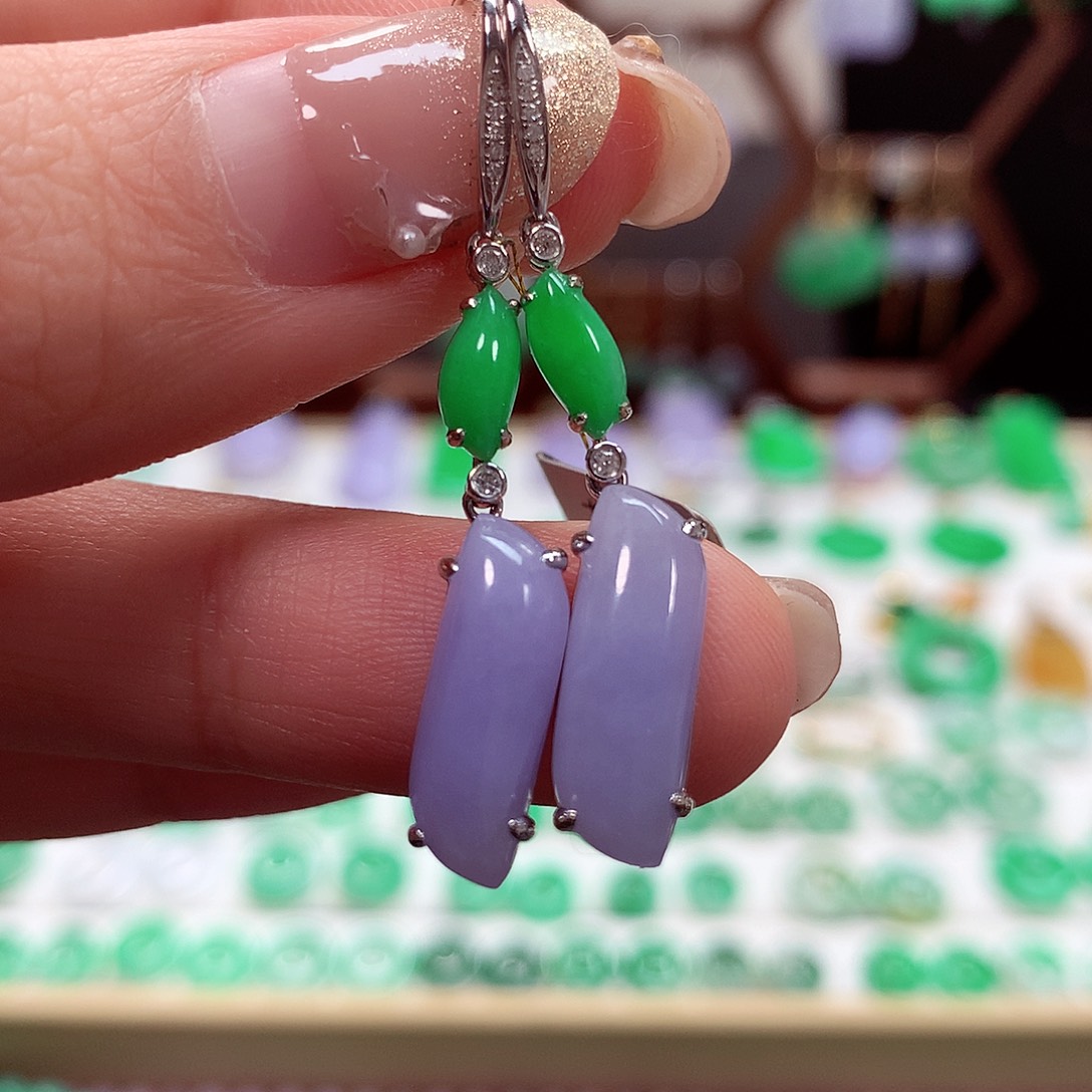 翡翠耳饰银S925镶嵌天然翡翠