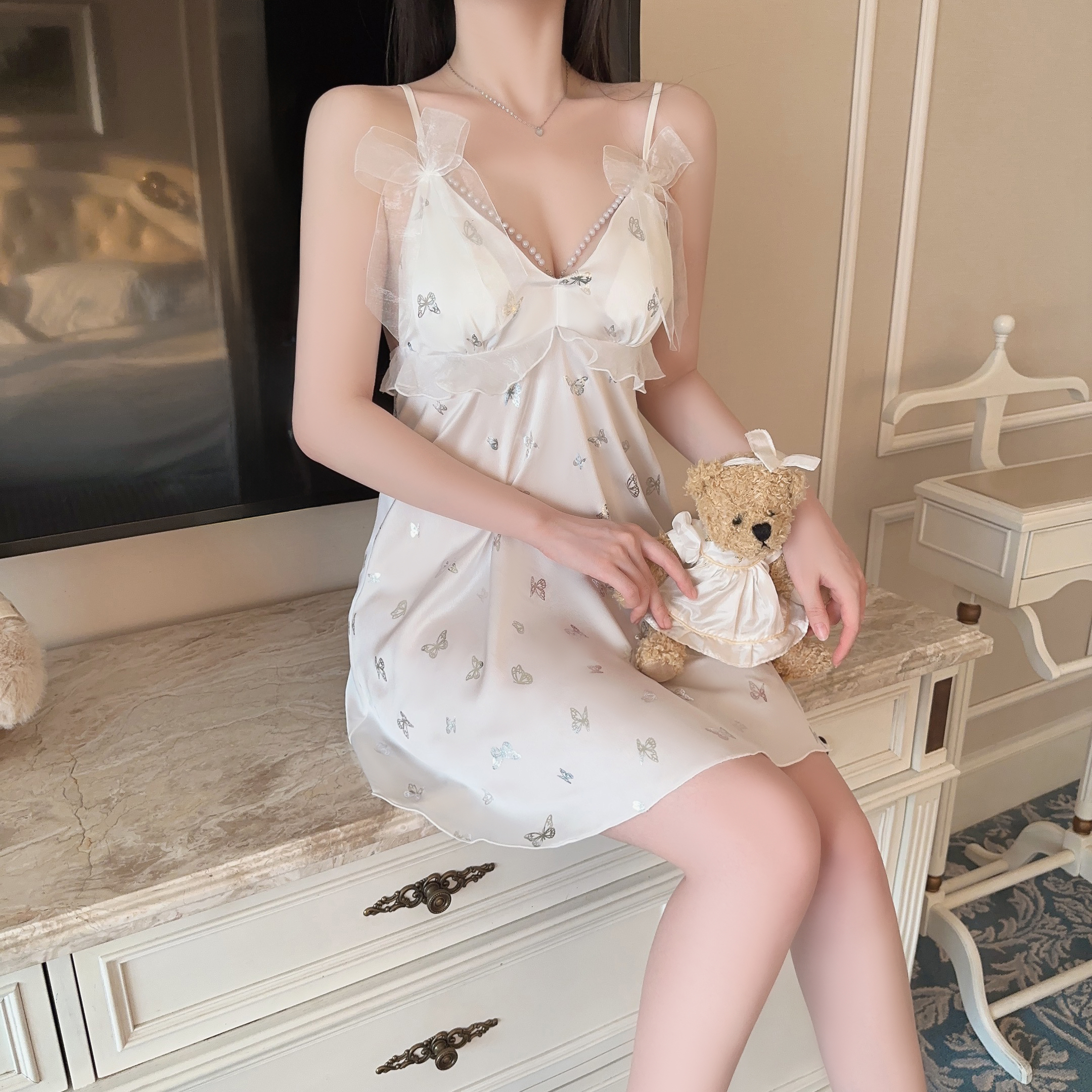 仙女教母【80-140】轻奢法式气质显瘦蕾丝纯欲风睡衣性感吊带睡裙