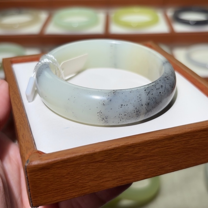 和田玉未镶嵌手镯青花糖三色53-54