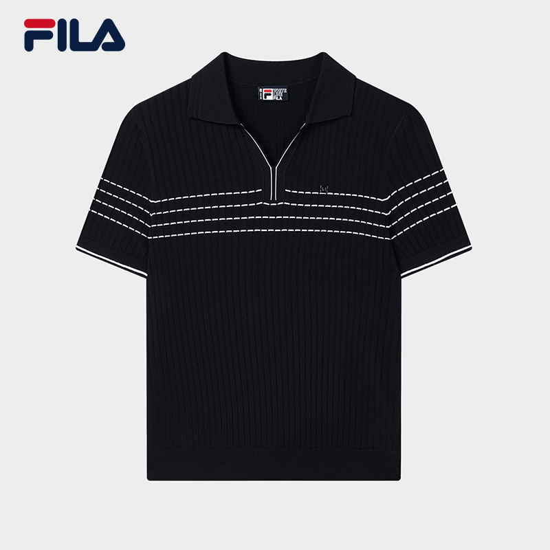 Fila/斐乐女夏新款【优雅知性编织衫】休闲小V领短袖T恤F11W523409F