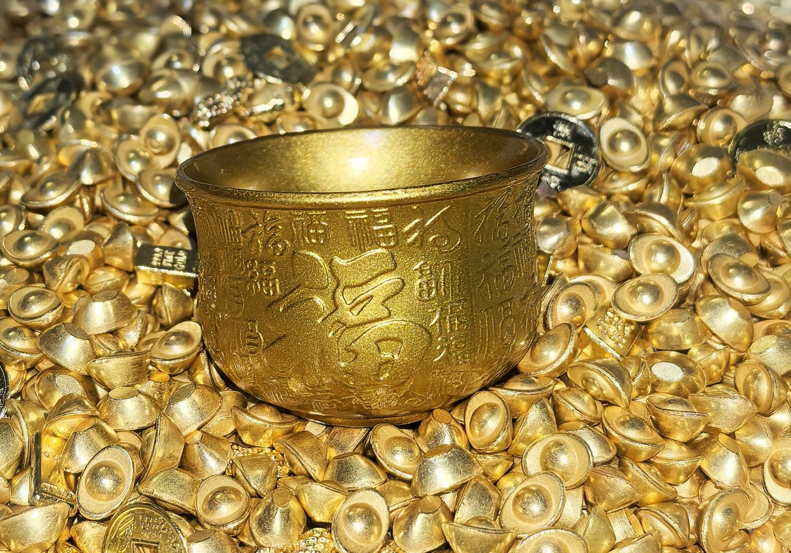 纯黄铜制品百福杯摆件