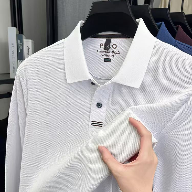 ATFASHION条纹长袖T恤男士春秋季薄款翻领POLO衫100%棉上衣男