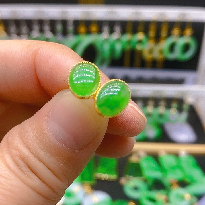 翡翠耳饰银S925镶嵌耳坠