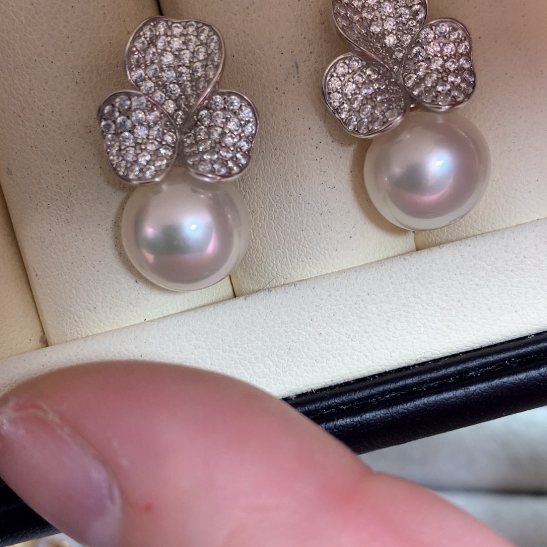 海水珍珠耳饰银S925镶嵌