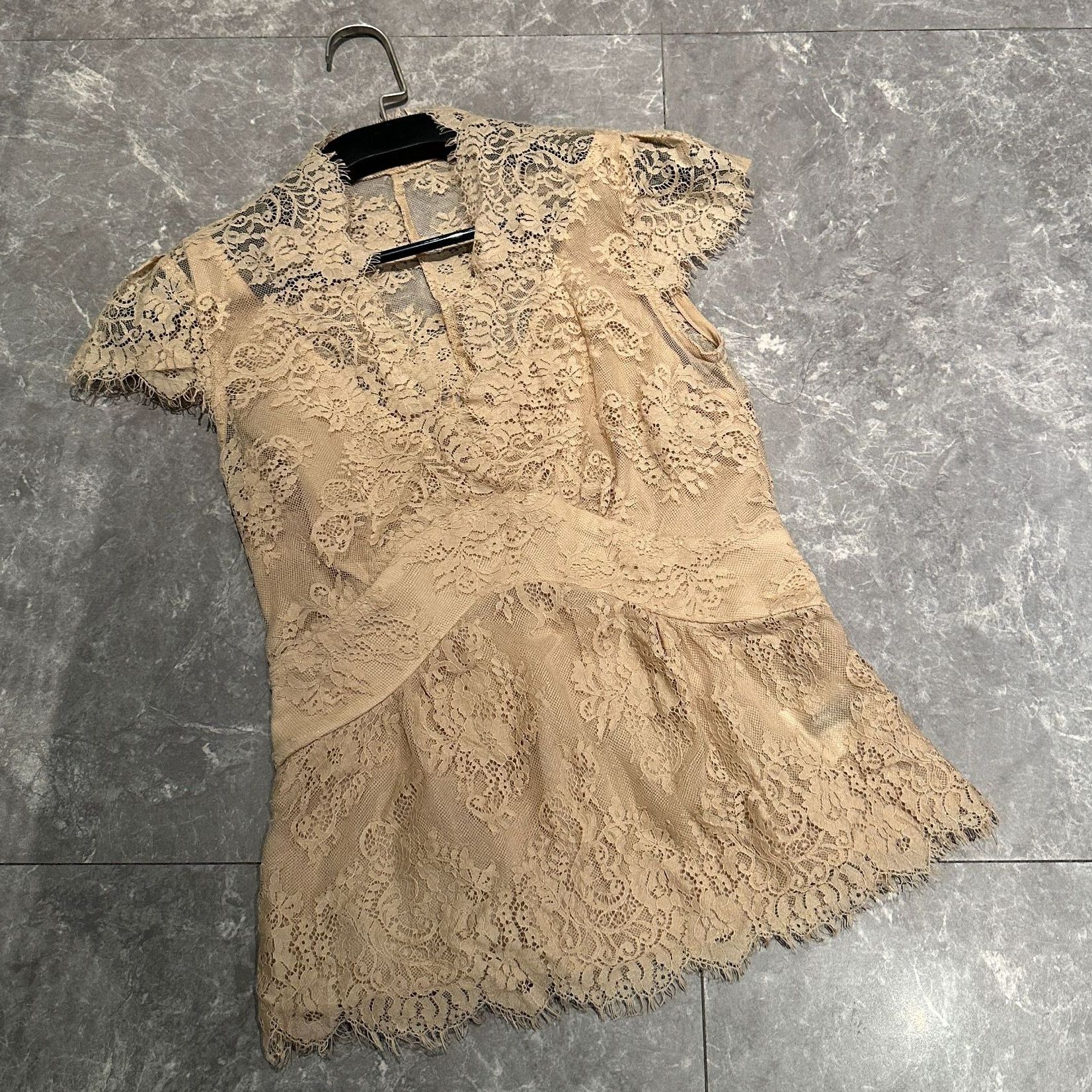 主播推荐-小众系列假两件优雅法式蕾丝收腰上衣