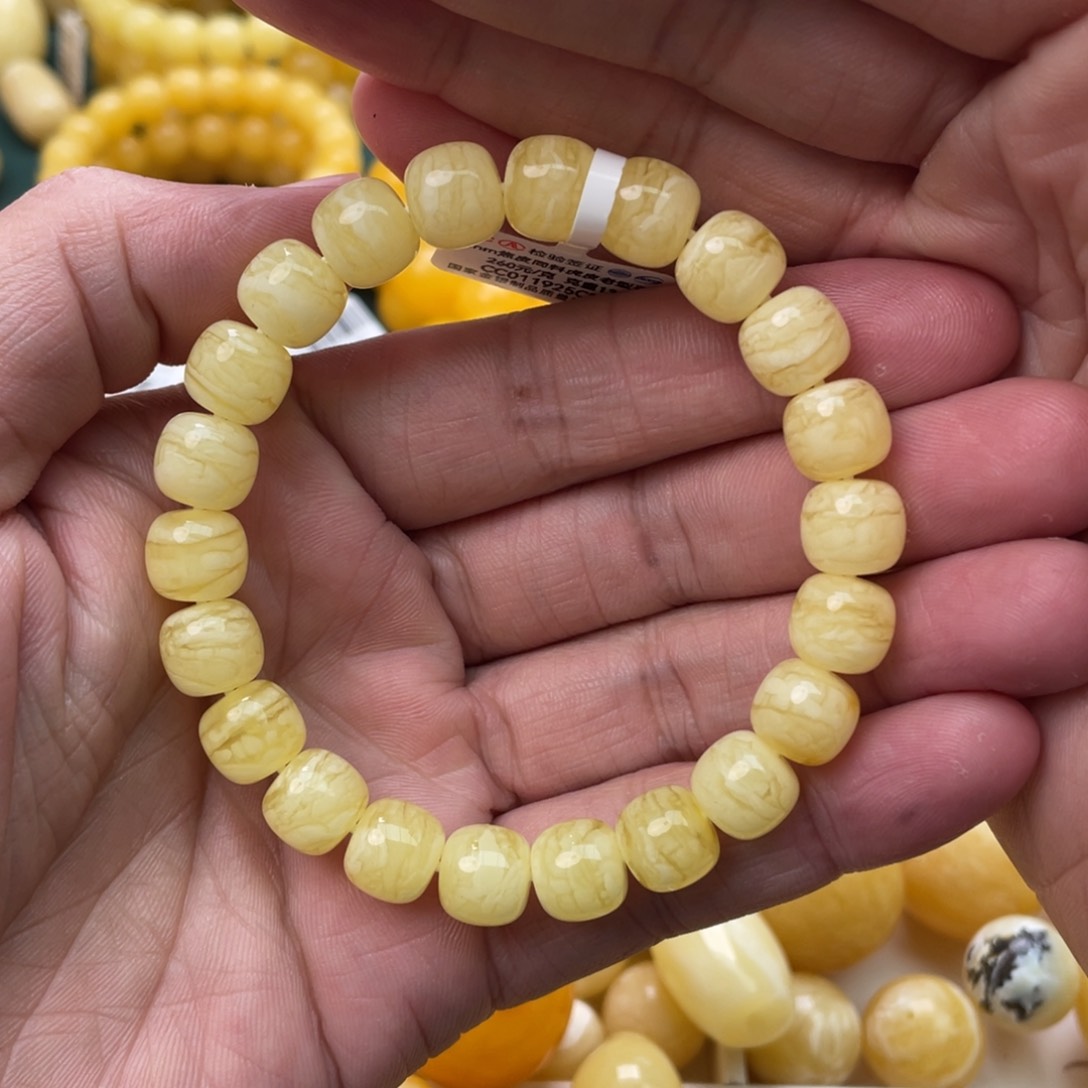 蜜蜡珠宝奇石未镶嵌10mm焦皮同料虎皮老型手串13.5