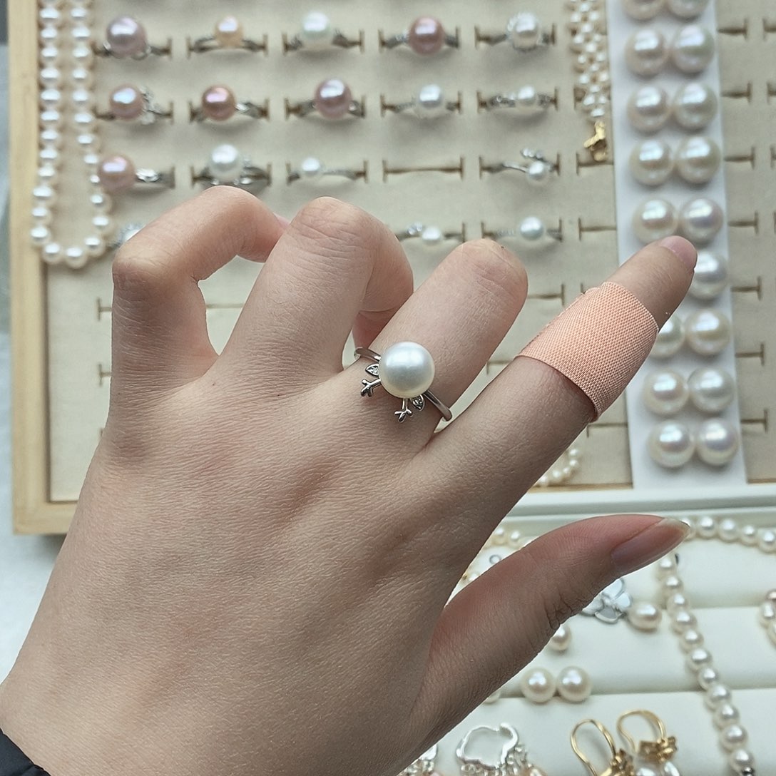 天***唐戒指银S925镶嵌淡水珍珠