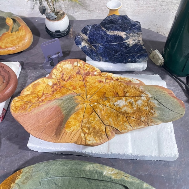 天然原石原料原皮特别特色荷叶干泡摆件